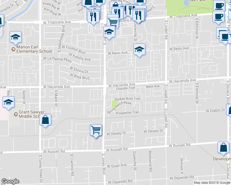 map of restaurants, bars, coffee shops, grocery stores, and more near 6035 Ghost Town Trail in Las Vegas