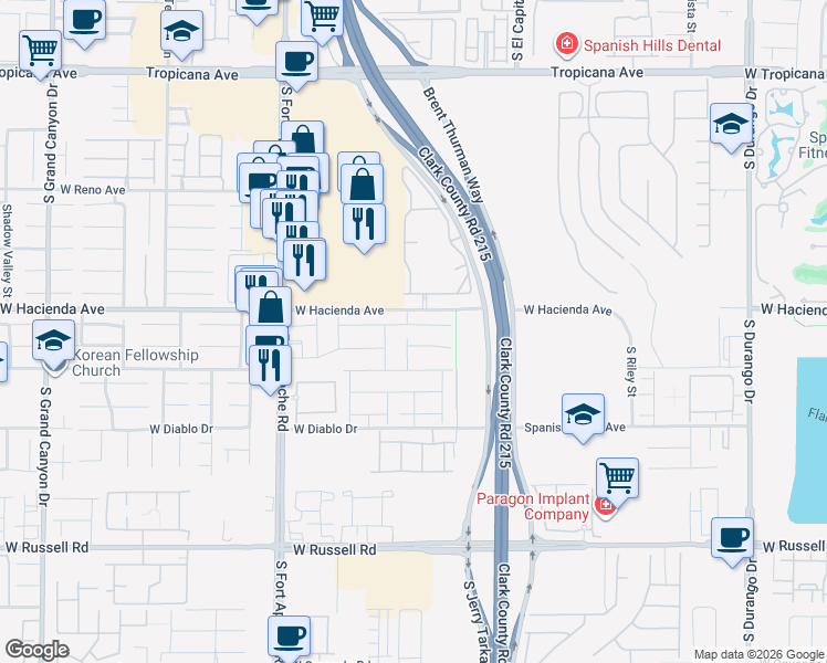 map of restaurants, bars, coffee shops, grocery stores, and more near 5358 Wilcox Street in Las Vegas