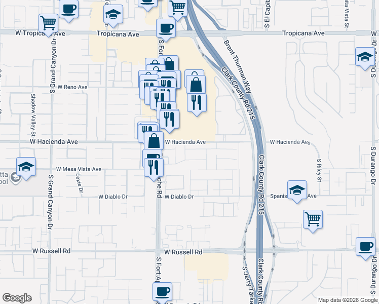 map of restaurants, bars, coffee shops, grocery stores, and more near 9256 Ardoa Avenue in Las Vegas