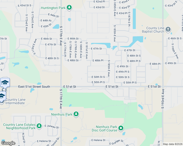 map of restaurants, bars, coffee shops, grocery stores, and more near 18301 East 50th Street South in Tulsa