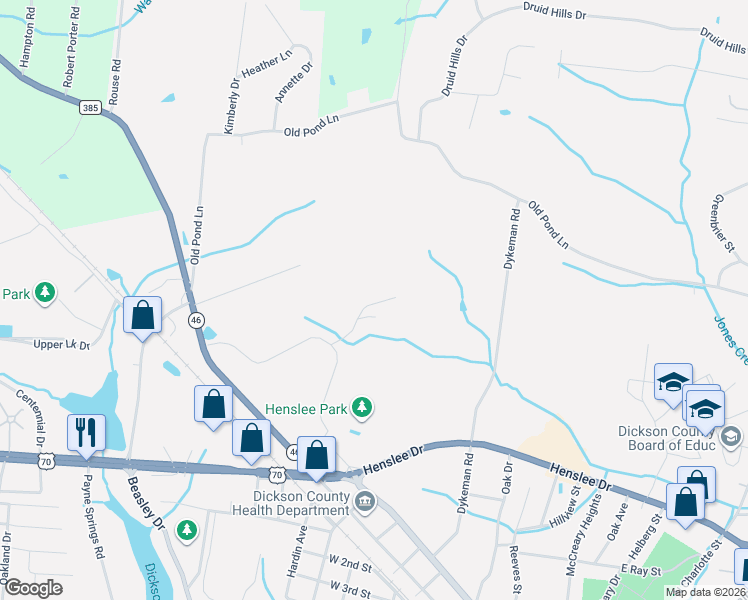 map of restaurants, bars, coffee shops, grocery stores, and more near 209 Birdie Court in Dickson