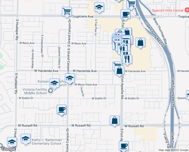 map of restaurants, bars, coffee shops, grocery stores, and more near 9613 Tuscola Court in Las Vegas