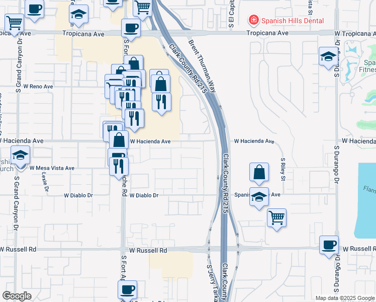 map of restaurants, bars, coffee shops, grocery stores, and more near 9205 Keystone Ridge Avenue in Las Vegas