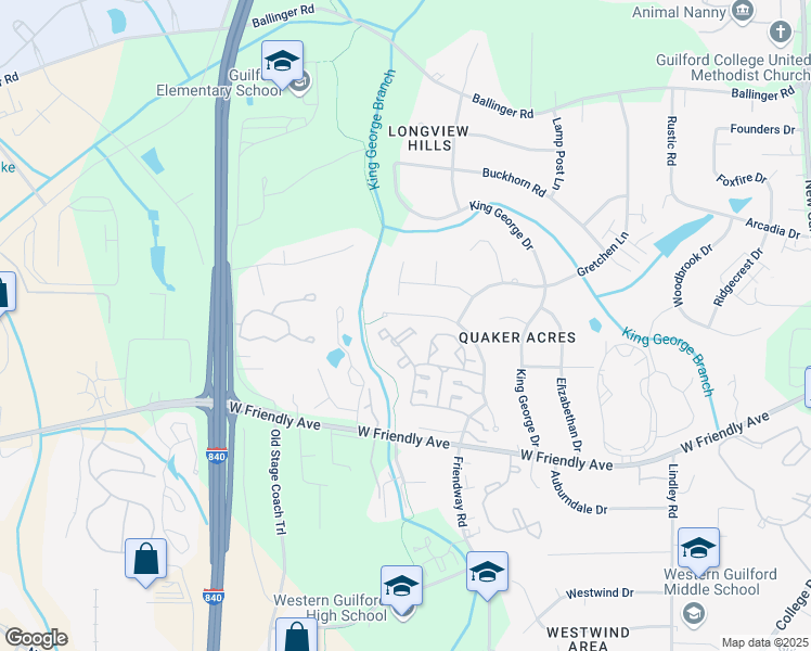 map of restaurants, bars, coffee shops, grocery stores, and more near 32 Josephine Circle in Greensboro