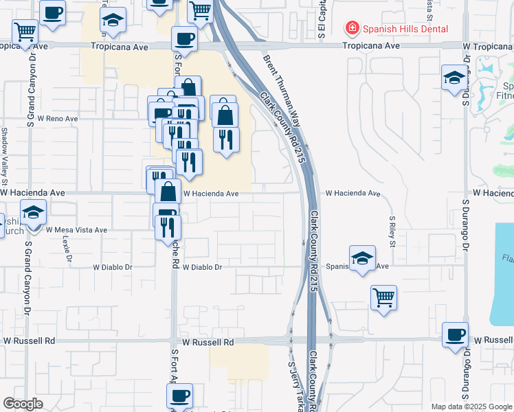 map of restaurants, bars, coffee shops, grocery stores, and more near 9217 Keystone Ridge Avenue in Las Vegas