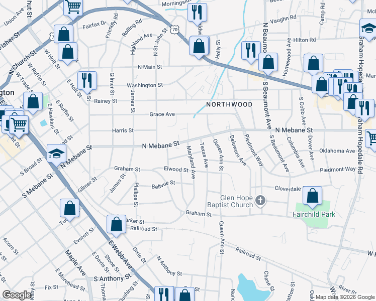 map of restaurants, bars, coffee shops, grocery stores, and more near 1025 Alden Street in Burlington