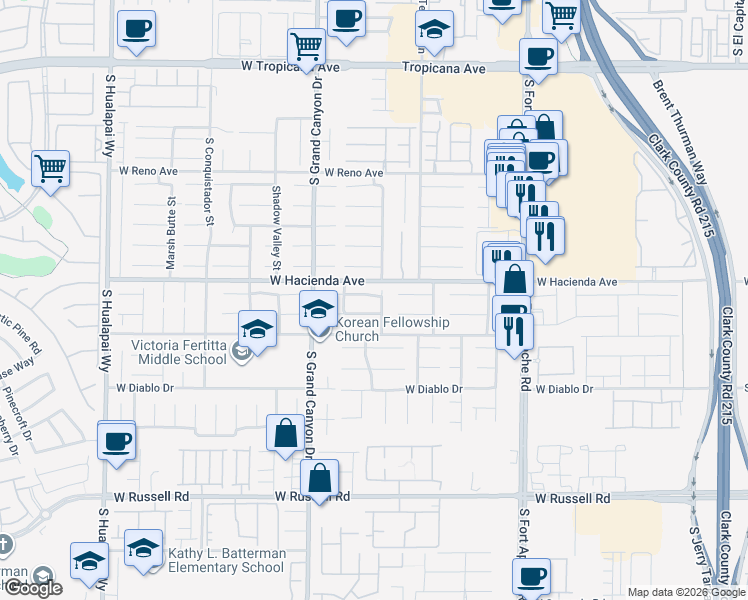 map of restaurants, bars, coffee shops, grocery stores, and more near 9677 Vista Crest Avenue in Las Vegas