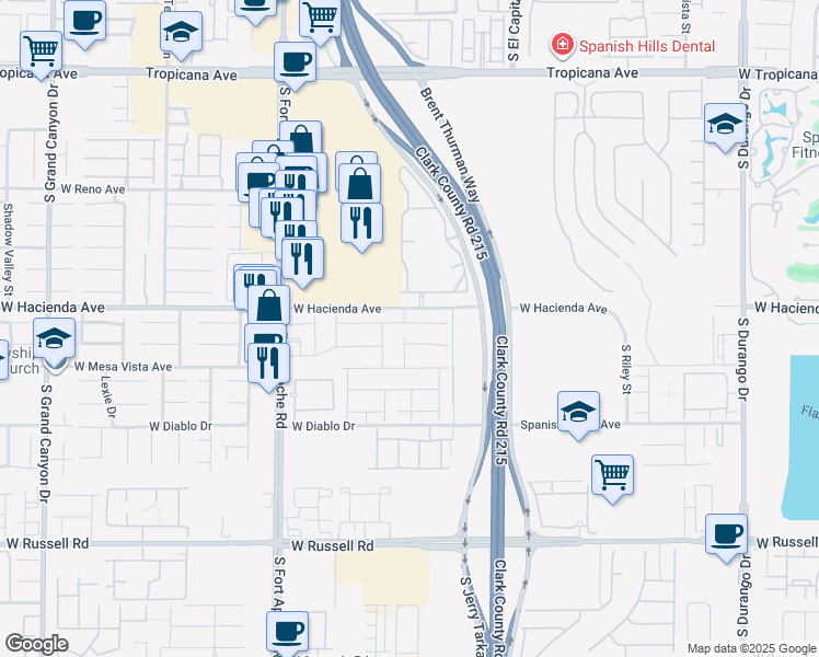 map of restaurants, bars, coffee shops, grocery stores, and more near 5358 Wilcox Street in Las Vegas