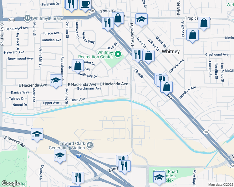 map of restaurants, bars, coffee shops, grocery stores, and more near 5376 Karvel Street in Las Vegas