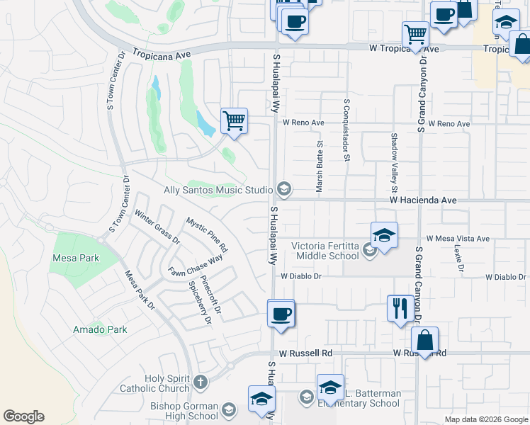 map of restaurants, bars, coffee shops, grocery stores, and more near 5365 Progresso Street in Las Vegas