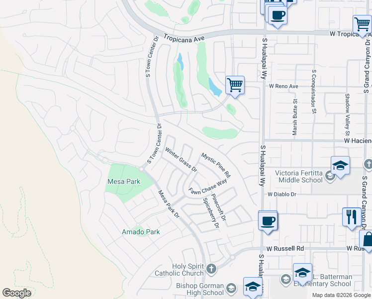 map of restaurants, bars, coffee shops, grocery stores, and more near 5358 Hollymead Drive in Las Vegas