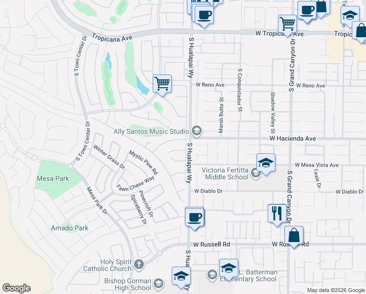 map of restaurants, bars, coffee shops, grocery stores, and more near 5365 Progresso Street in Las Vegas