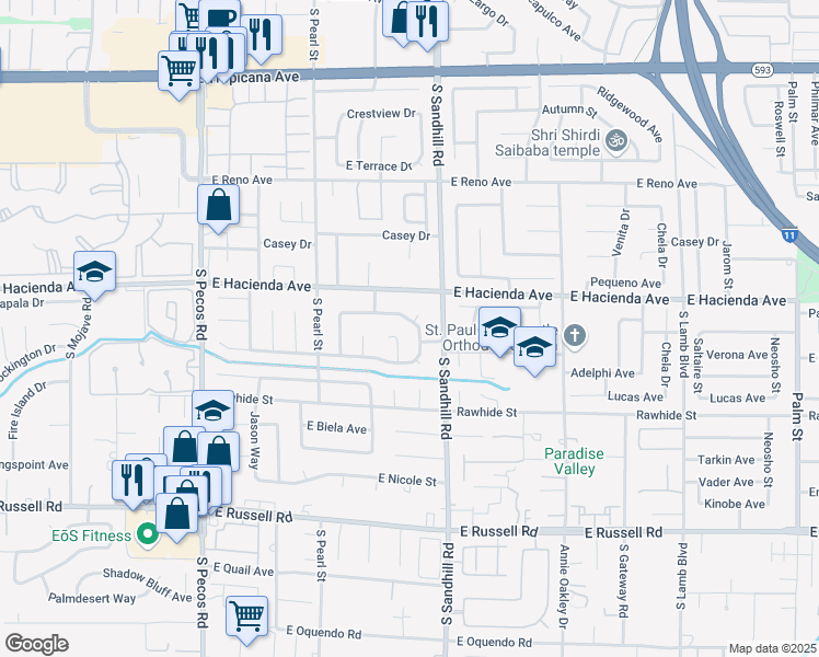 map of restaurants, bars, coffee shops, grocery stores, and more near 3737 North Braewood Avenue in Las Vegas