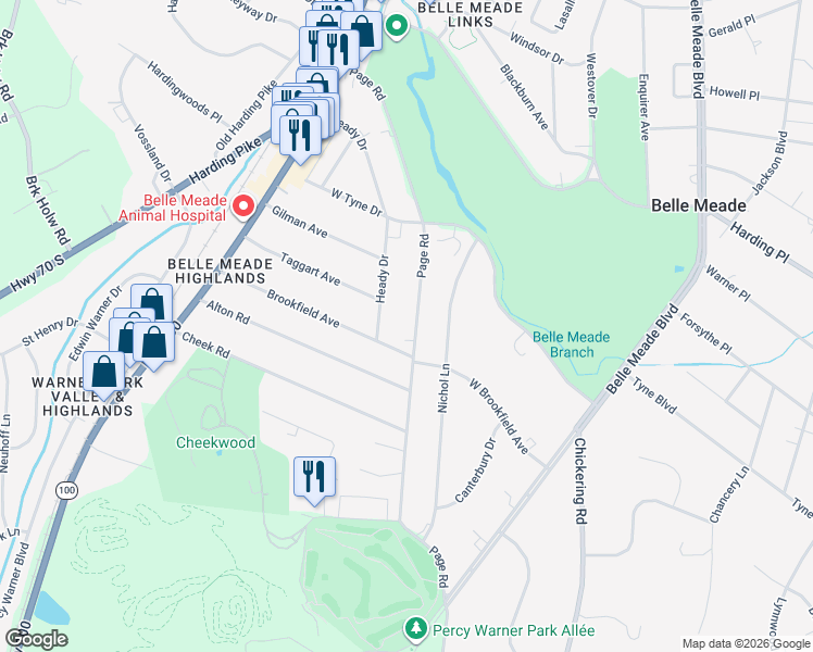 map of restaurants, bars, coffee shops, grocery stores, and more near 222 Page Road in Nashville