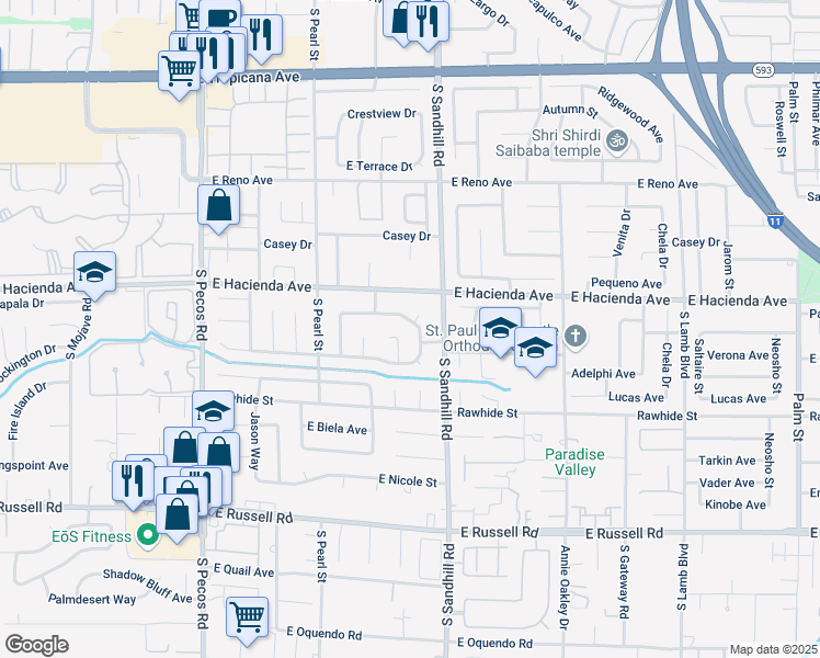 map of restaurants, bars, coffee shops, grocery stores, and more near 3737 North Braewood Avenue in Las Vegas
