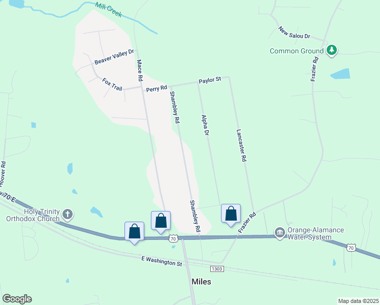map of restaurants, bars, coffee shops, grocery stores, and more near 409 Shambley Road in Mebane