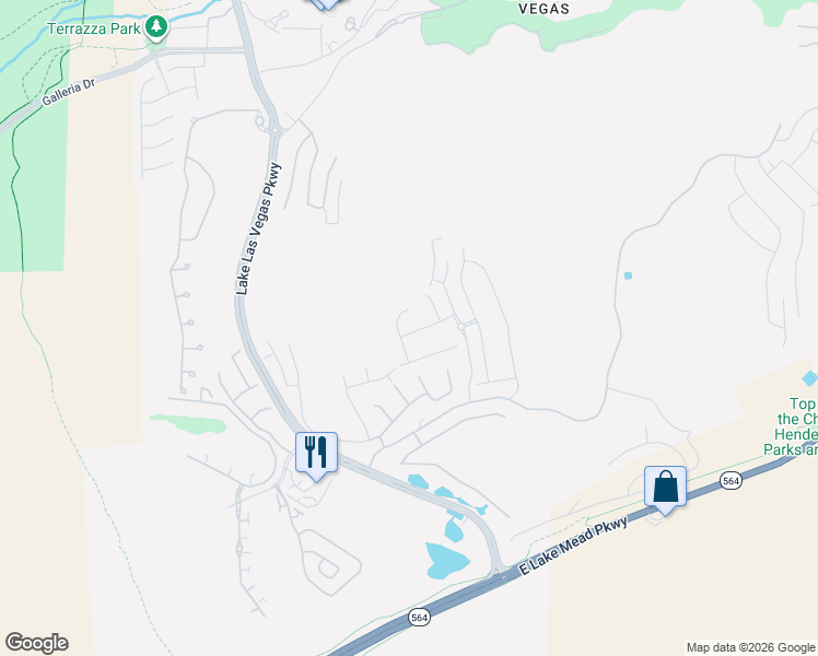 map of restaurants, bars, coffee shops, grocery stores, and more near 16 Via Tiberina in Henderson
