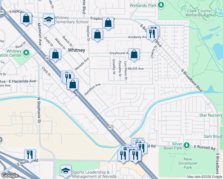 map of restaurants, bars, coffee shops, grocery stores, and more near 5388 Flowing Spring Street in Las Vegas