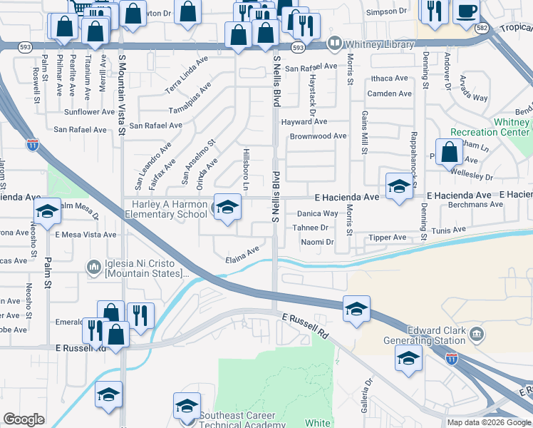 map of restaurants, bars, coffee shops, grocery stores, and more near 4969 Nancy Avenue in Las Vegas