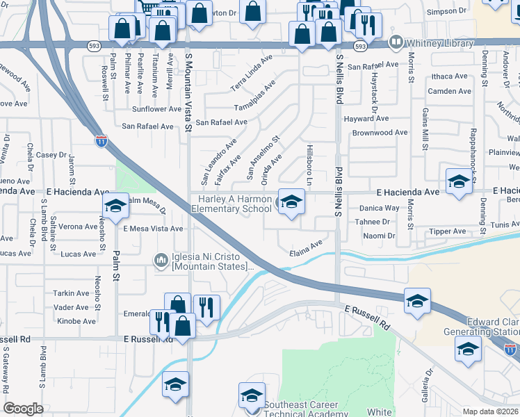 map of restaurants, bars, coffee shops, grocery stores, and more near 4755 Del Sueno Drive in Las Vegas