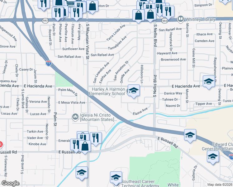 map of restaurants, bars, coffee shops, grocery stores, and more near 4755 Del Sueno Drive in Las Vegas