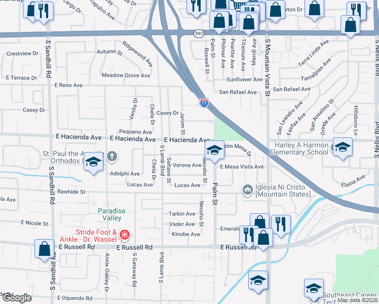 map of restaurants, bars, coffee shops, grocery stores, and more near 4300 Verona Avenue in Las Vegas