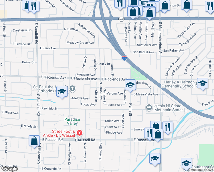 map of restaurants, bars, coffee shops, grocery stores, and more near 4248 Verona Avenue in Las Vegas