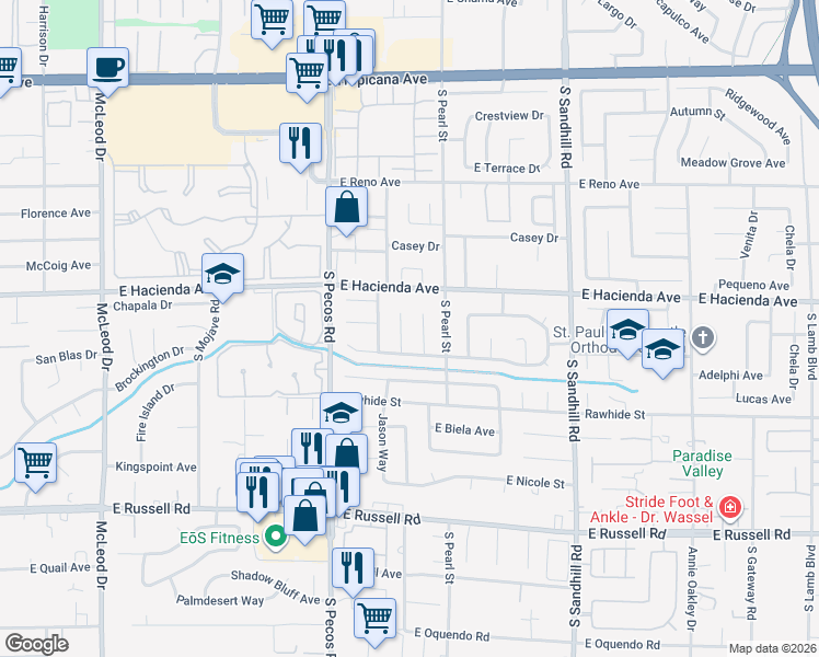 map of restaurants, bars, coffee shops, grocery stores, and more near 5398 Lamoille Circle in Las Vegas