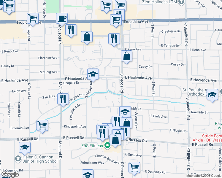 map of restaurants, bars, coffee shops, grocery stores, and more near 3230 Brookfield Drive in Las Vegas