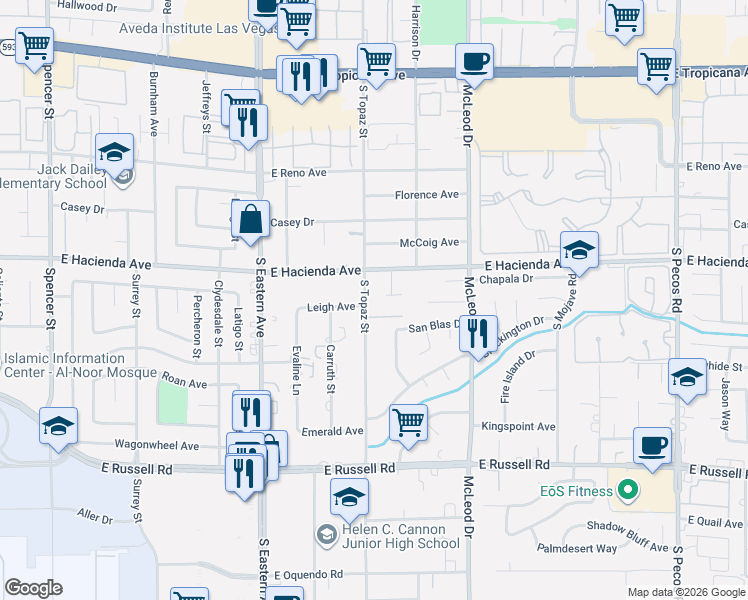 map of restaurants, bars, coffee shops, grocery stores, and more near 2583 Leigh Avenue in Las Vegas