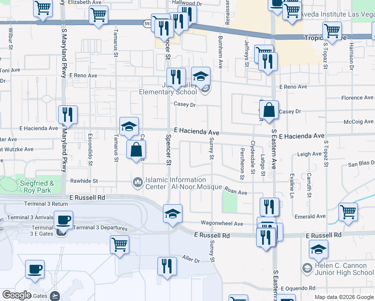 map of restaurants, bars, coffee shops, grocery stores, and more near 5405 Chestnut Street in Las Vegas