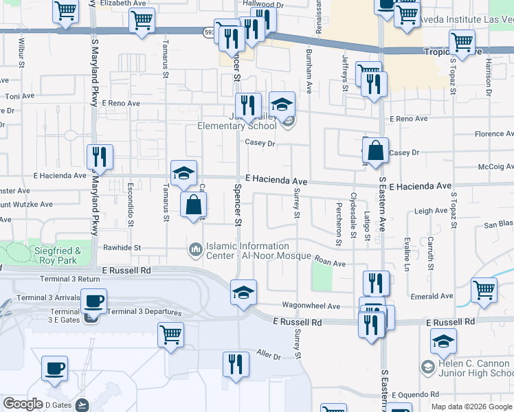 map of restaurants, bars, coffee shops, grocery stores, and more near 5405 Chestnut Street in Las Vegas