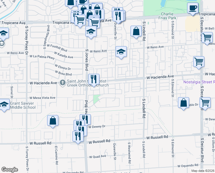 map of restaurants, bars, coffee shops, grocery stores, and more near 5371 Hanging Tree Lane in Las Vegas