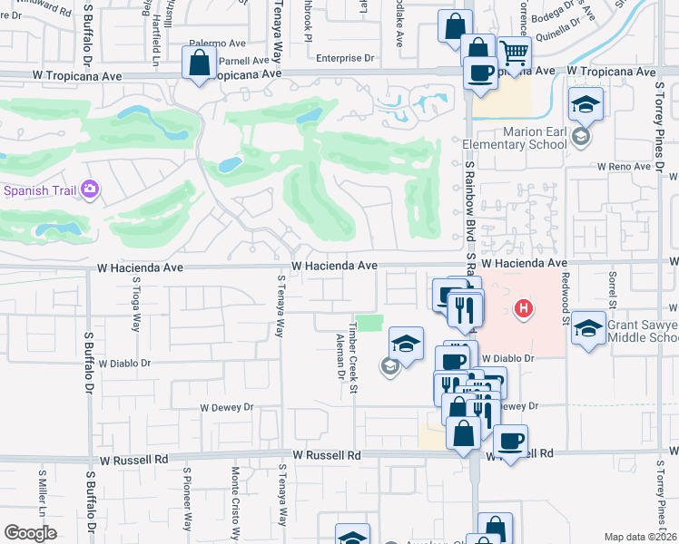 map of restaurants, bars, coffee shops, grocery stores, and more near 5347 Boschetto Street in Las Vegas