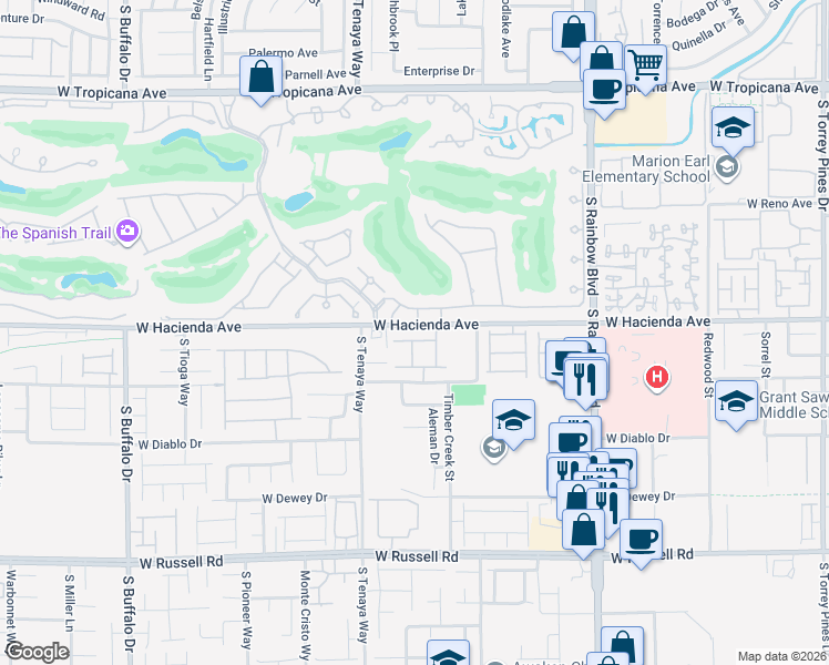 map of restaurants, bars, coffee shops, grocery stores, and more near 5347 Boschetto Street in Las Vegas