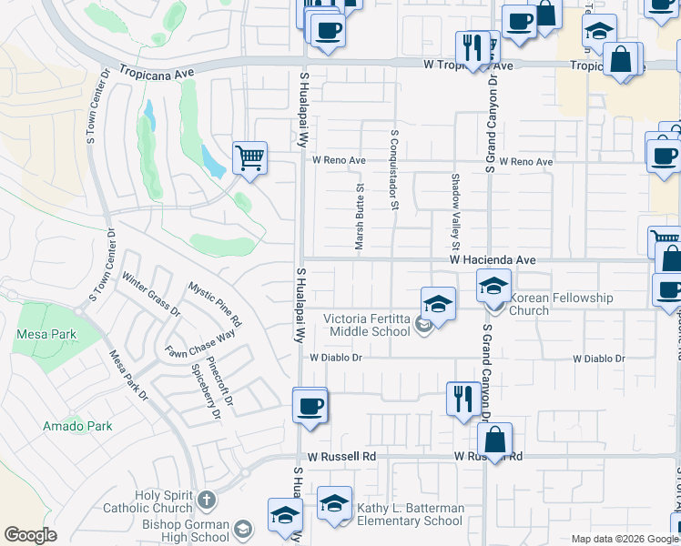 map of restaurants, bars, coffee shops, grocery stores, and more near 10130 Sequoia Canyon Place in Las Vegas