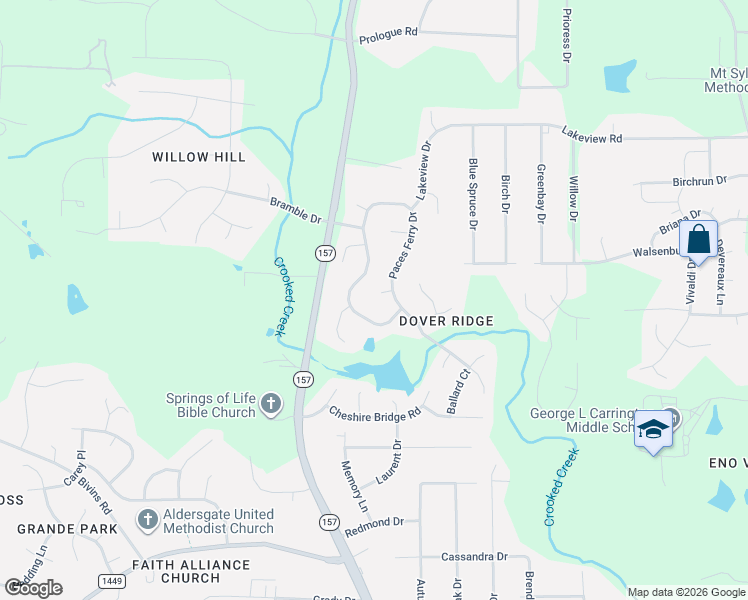 map of restaurants, bars, coffee shops, grocery stores, and more near 4506 Paces Ferry Drive in Durham