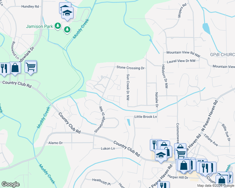 map of restaurants, bars, coffee shops, grocery stores, and more near 656 Rock Garden Circle in Winston-Salem
