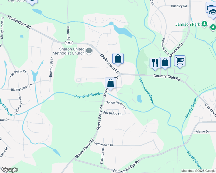 map of restaurants, bars, coffee shops, grocery stores, and more near 4400 Styers Ferry Road in Winston-Salem