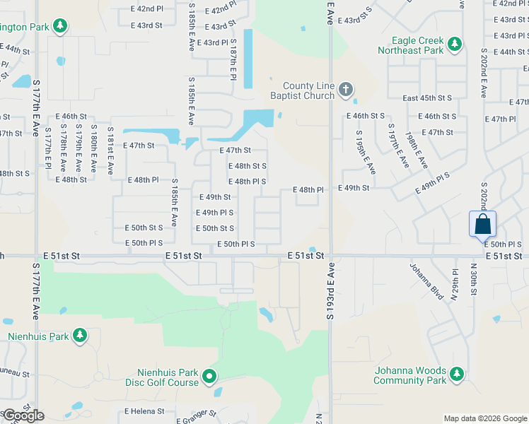map of restaurants, bars, coffee shops, grocery stores, and more near 18901 East 50th Street South in Tulsa