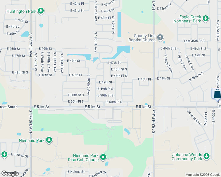 map of restaurants, bars, coffee shops, grocery stores, and more near 18723 East 50th Street South in Tulsa