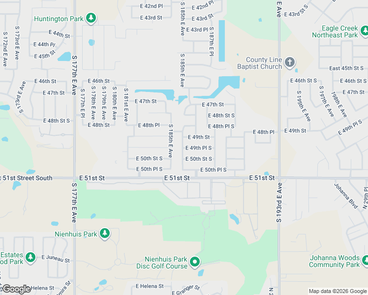 map of restaurants, bars, coffee shops, grocery stores, and more near 4938 South 186th East Avenue in Tulsa