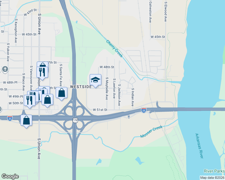 map of restaurants, bars, coffee shops, grocery stores, and more near 4919 South Maybelle Avenue in Tulsa