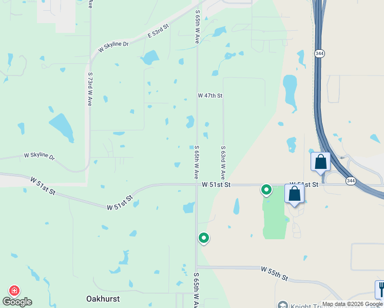 map of restaurants, bars, coffee shops, grocery stores, and more near 5020 South 65th West Avenue in Tulsa