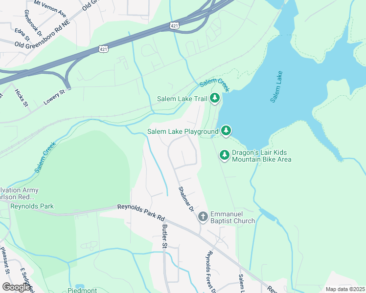 map of restaurants, bars, coffee shops, grocery stores, and more near 155 Tall Pines Court in Winston-Salem