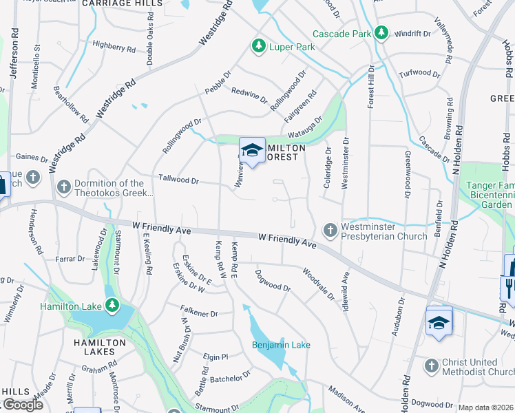 map of restaurants, bars, coffee shops, grocery stores, and more near 4004 West Friendly Avenue in Greensboro