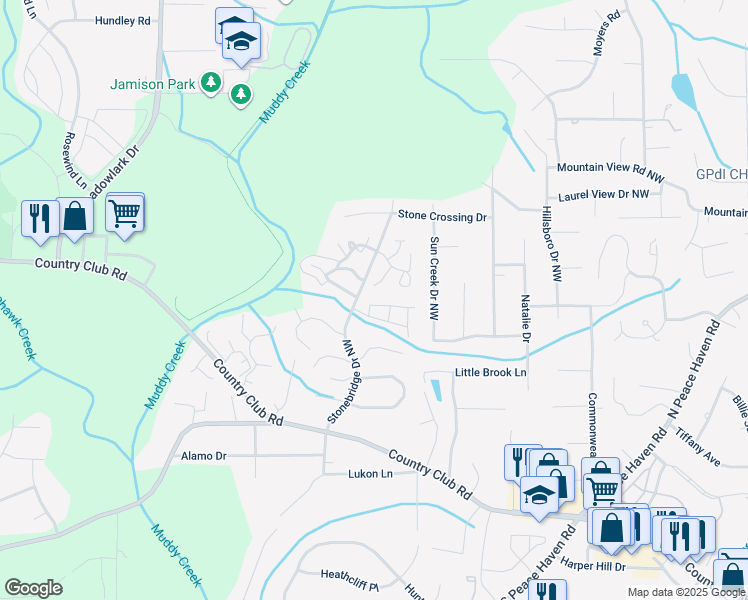 map of restaurants, bars, coffee shops, grocery stores, and more near 616 Rock Garden Circle in Winston-Salem