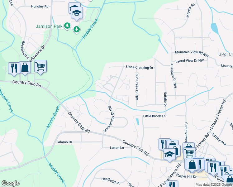 map of restaurants, bars, coffee shops, grocery stores, and more near 610 Rock Garden Circle in Winston-Salem
