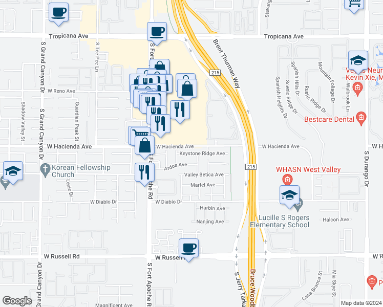 map of restaurants, bars, coffee shops, grocery stores, and more near 9217 Keystone Ridge Avenue in Las Vegas