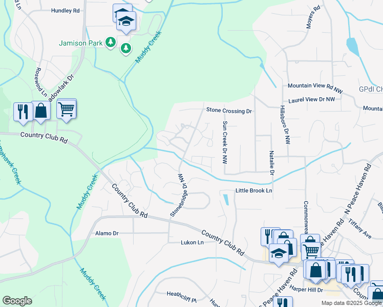map of restaurants, bars, coffee shops, grocery stores, and more near 610 Rock Garden Circle in Winston-Salem